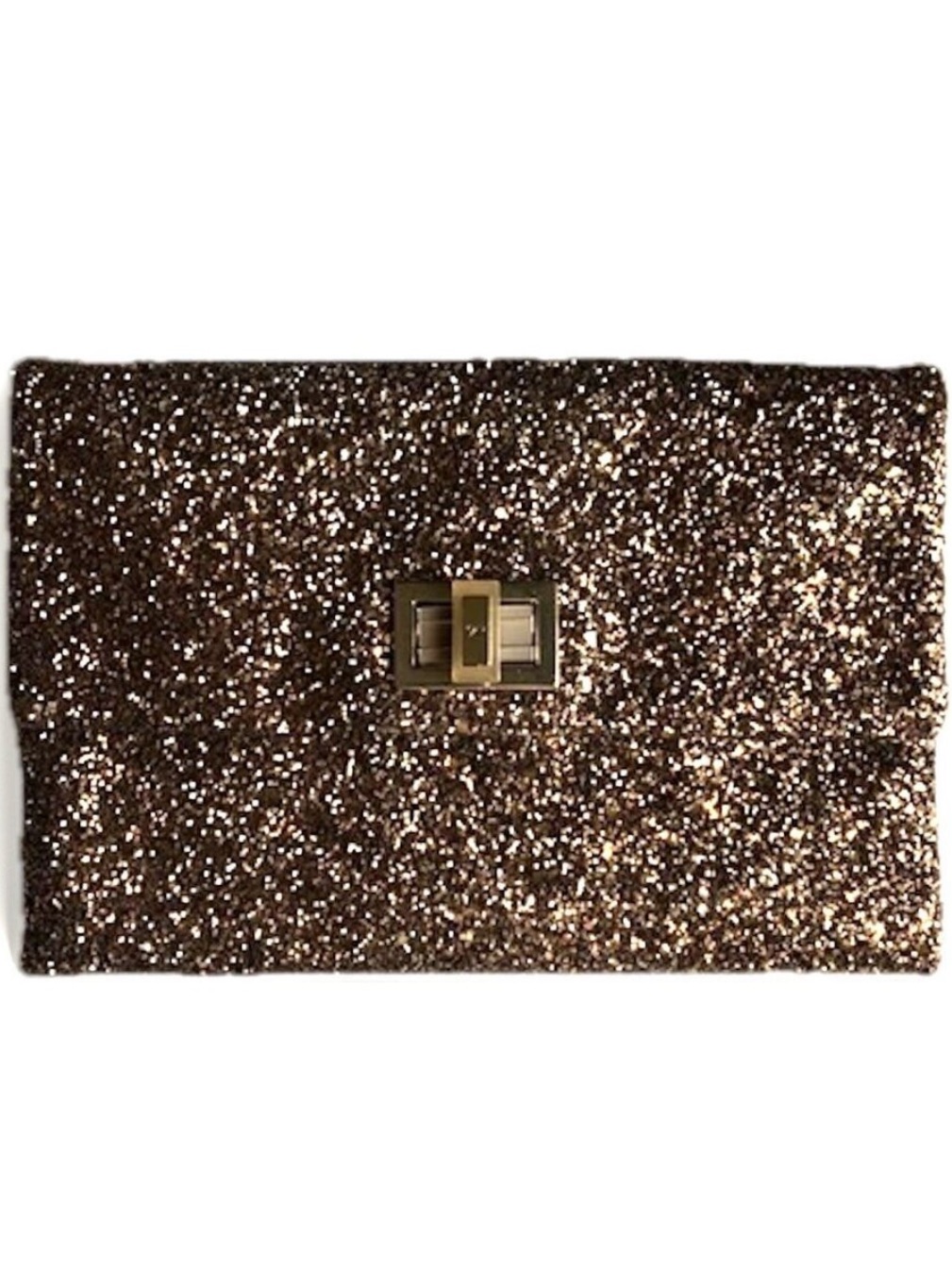 Anya Hindmarch Brown Glitter Clutch Leather Valorie Gold Turn Lock Handbag